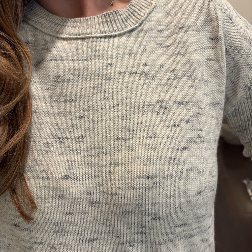 T Tahari Cream and Gray Crew Neck Sweater